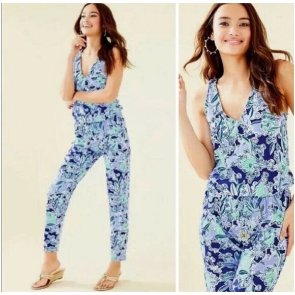 Lilly Pulitzer Paulina Floral Jumsuit Royal Purple Koalatications Print Size XS